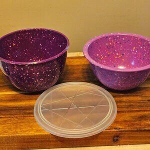 zak designs confetti melamine bowls one with lid set of two dark & light purple